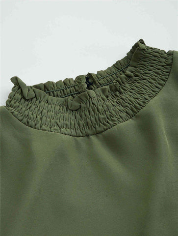 Shirred Frill Trim Belted A-line Dress