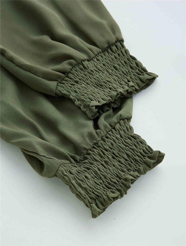 Shirred Frill Trim Belted A-line Dress