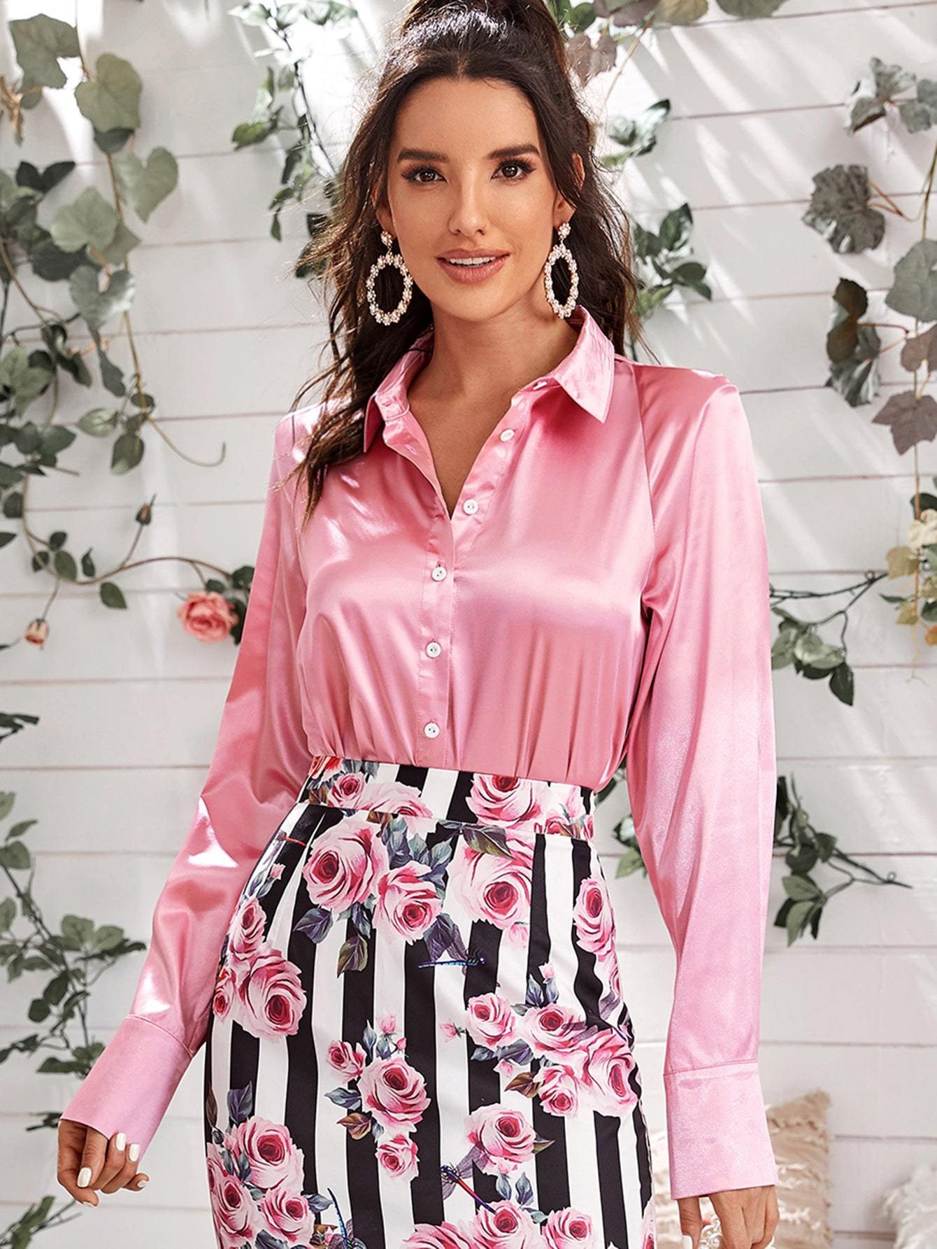 Raglan Sleeve Satin Blouse