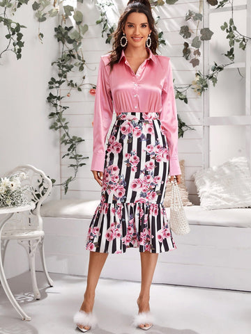 Raglan Sleeve Satin Blouse
