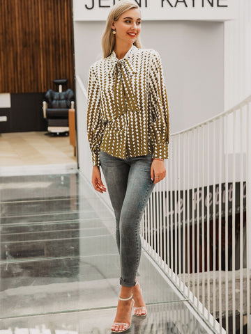 Simplee Tie Neck Geo Blouse