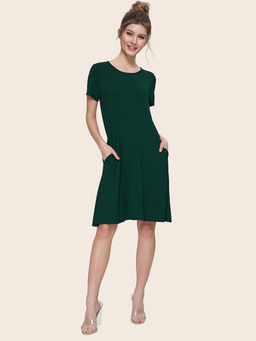 Pocket Side Solid Jersey Dress