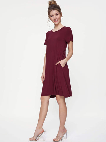 Pocket Side Solid Jersey Dress