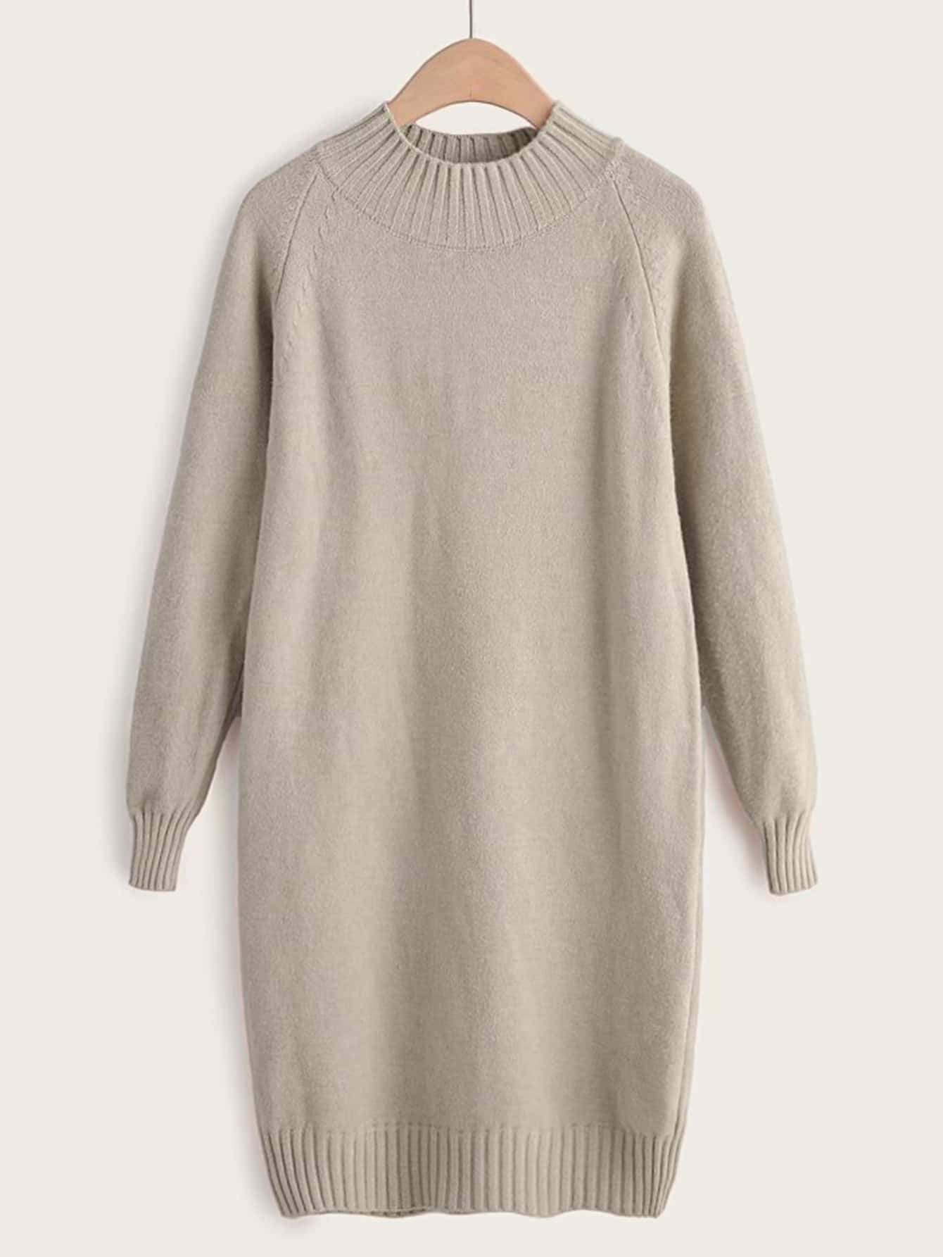 Solid Soft Brushed Knit High Neck Jumper Dress